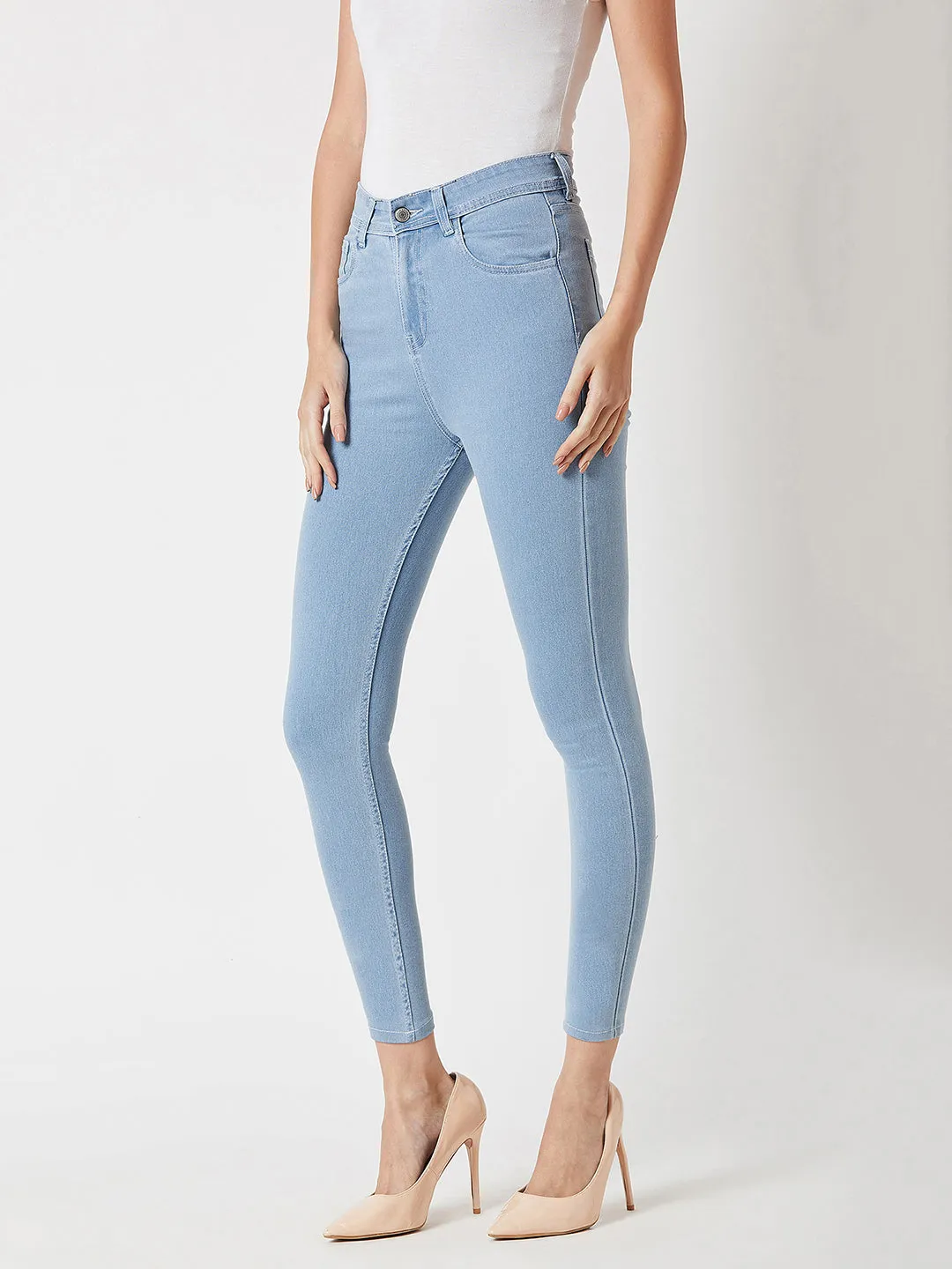 24/7 comfort Light Blue Skinny High-Rise Clean Look Cropped Denim Jeans
