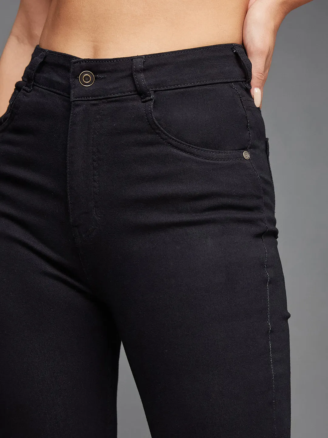 24/7 Comfort Women's Black Skinny Fit High Rise Cropped Length Stretchable Denim Jeans