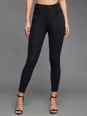 24/7 Comfort Women's Black Skinny Fit High Rise Cropped Length Stretchable Denim Jeans