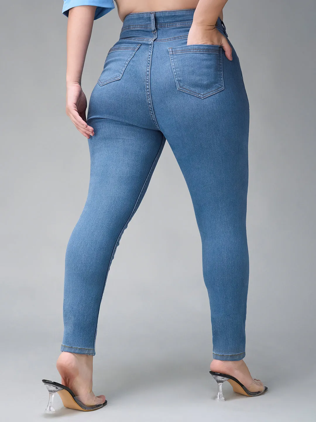 24/7 comfort Women's Blue Skinny High Rise Distressed Denim Jeans