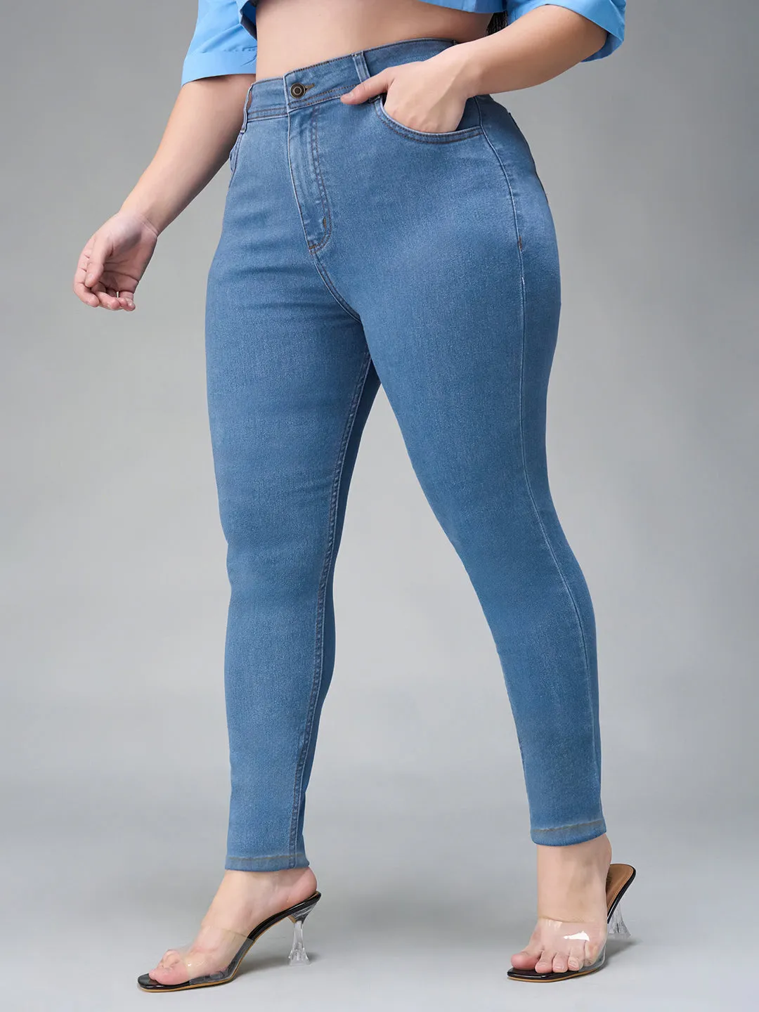 24/7 comfort Women's Blue Skinny High Rise Distressed Denim Jeans