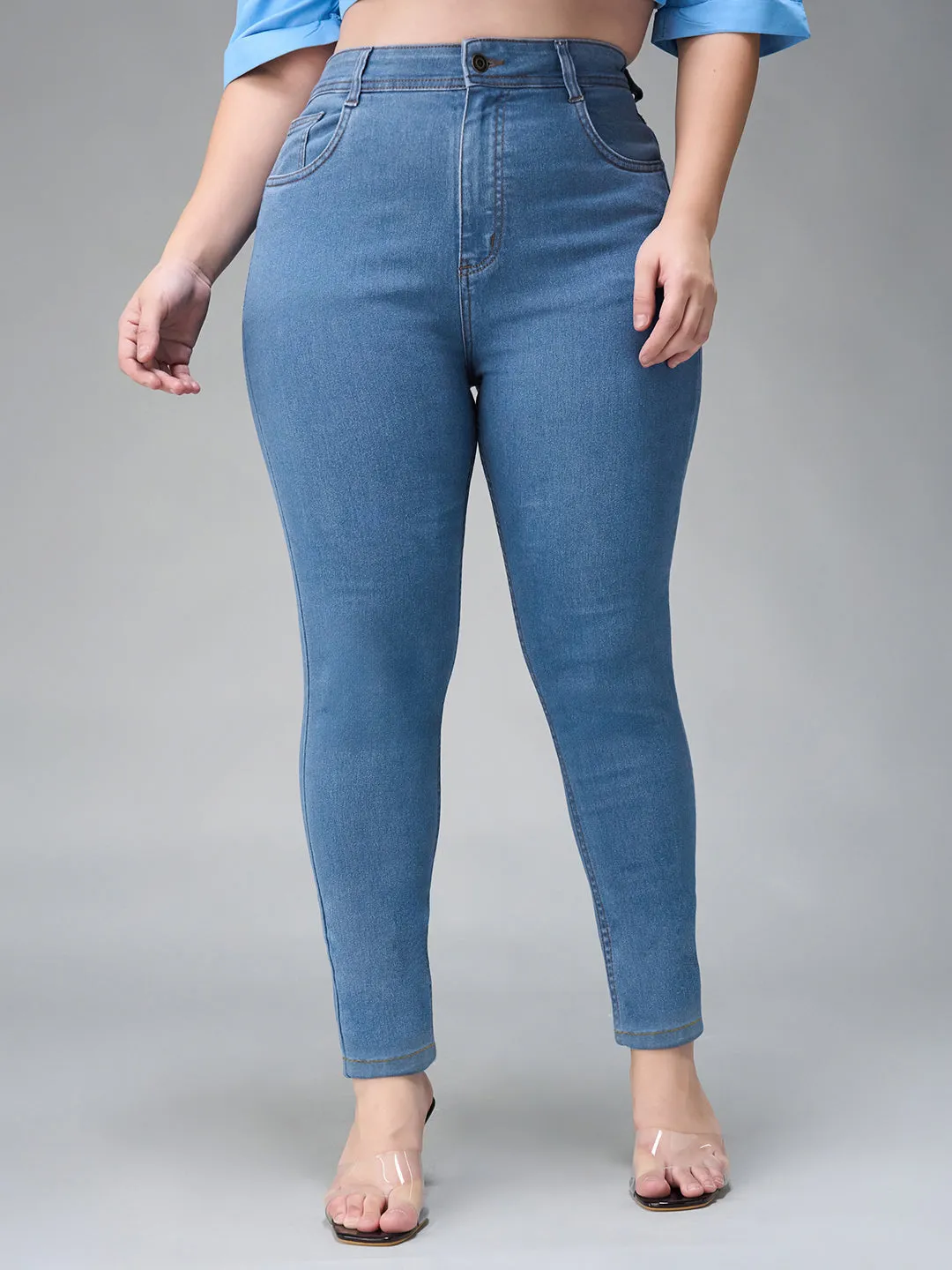 24/7 comfort Women's Blue Skinny High Rise Distressed Denim Jeans