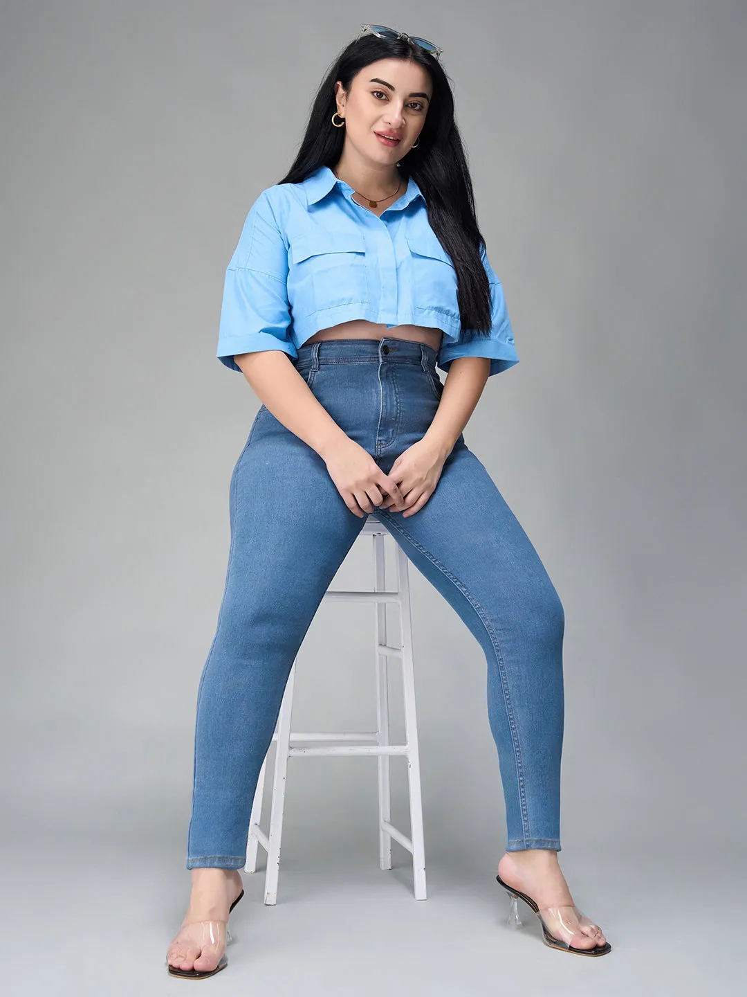 24/7 comfort Women's Blue Skinny High Rise Distressed Denim Jeans