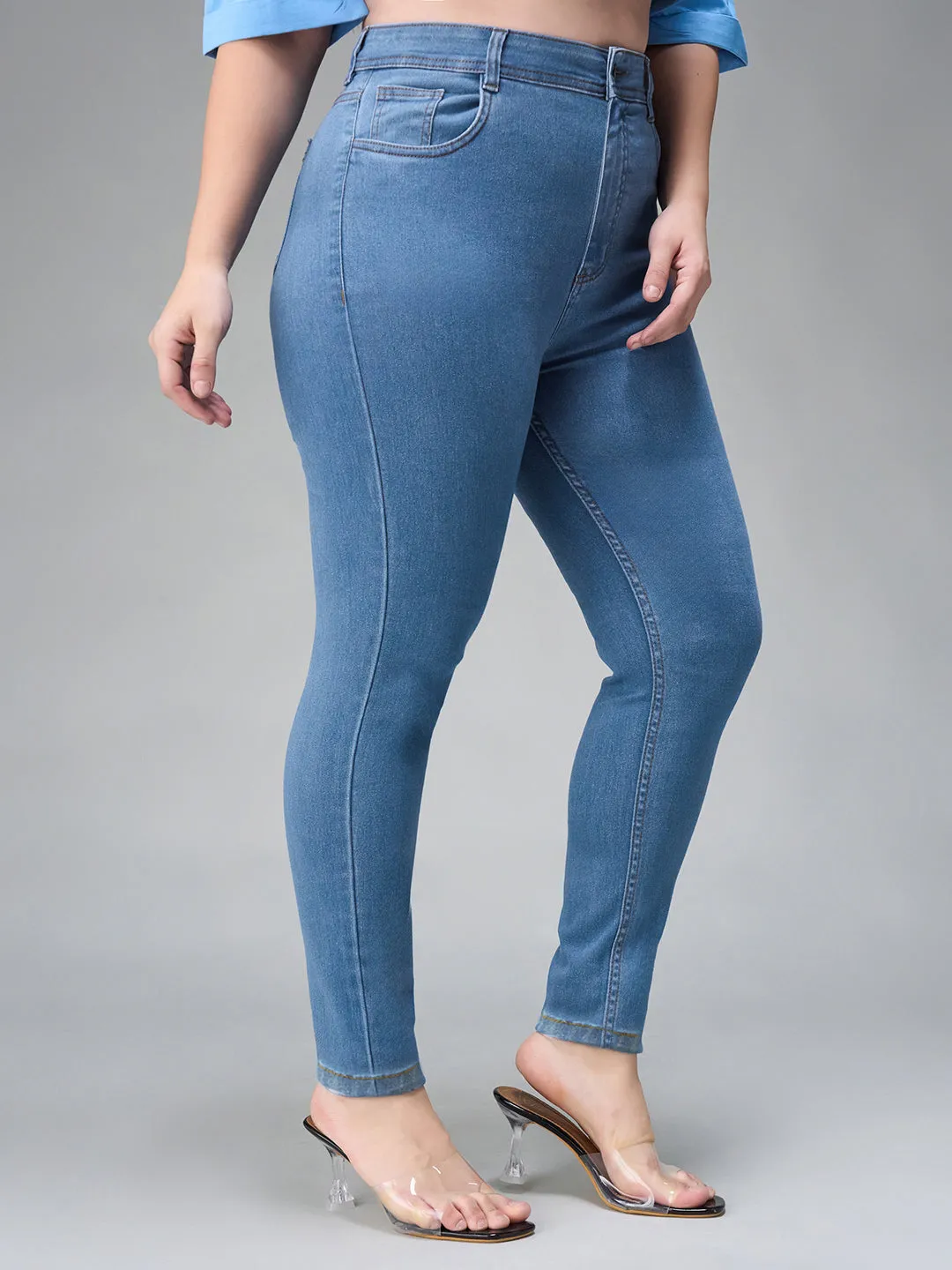 24/7 comfort Women's Blue Skinny High Rise Distressed Denim Jeans