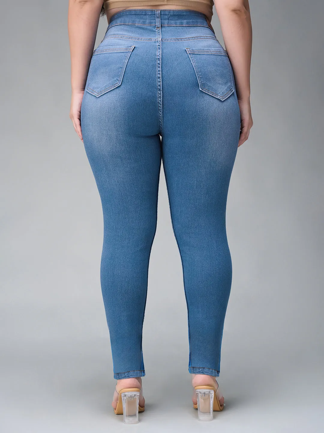 24/7 comfort Women's Blue Skinny High Rise Mild Distress Regular Stretchable Denim Jeans