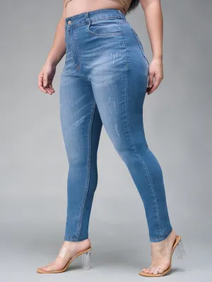 24/7 comfort Women's Blue Skinny High Rise Mild Distress Regular Stretchable Denim Jeans