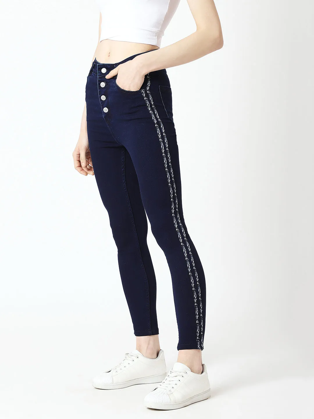 24/7 comfort Women's Navy Blue Skinny High Rise Clean Look Cropped Denim Jeans