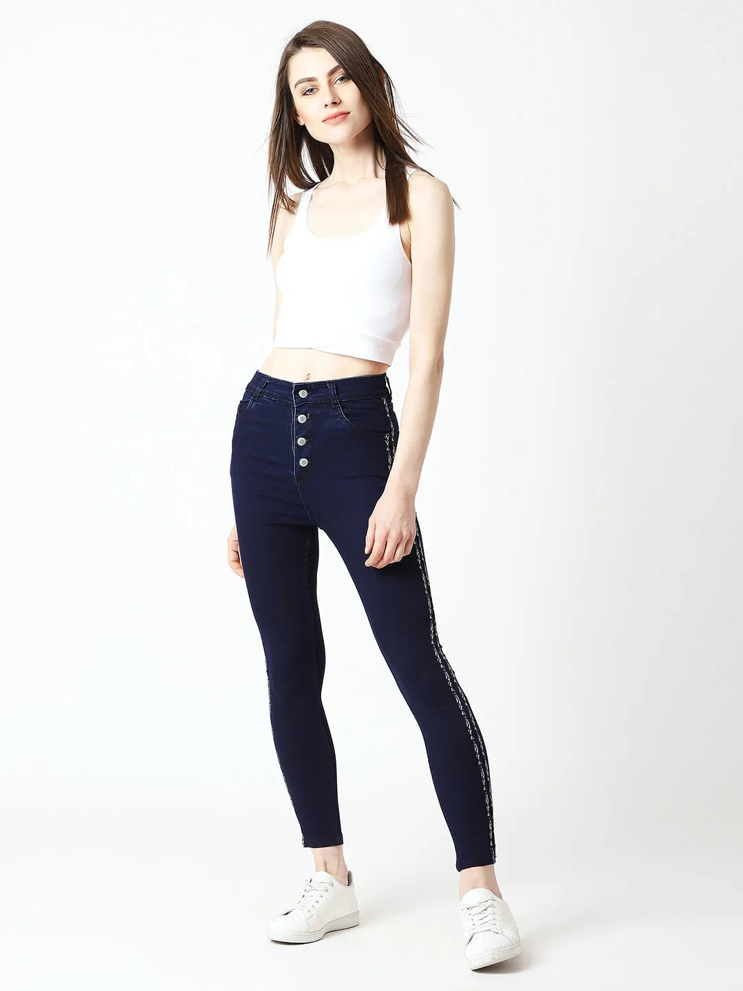 24/7 comfort Women's Navy Blue Skinny High Rise Clean Look Cropped Denim Jeans