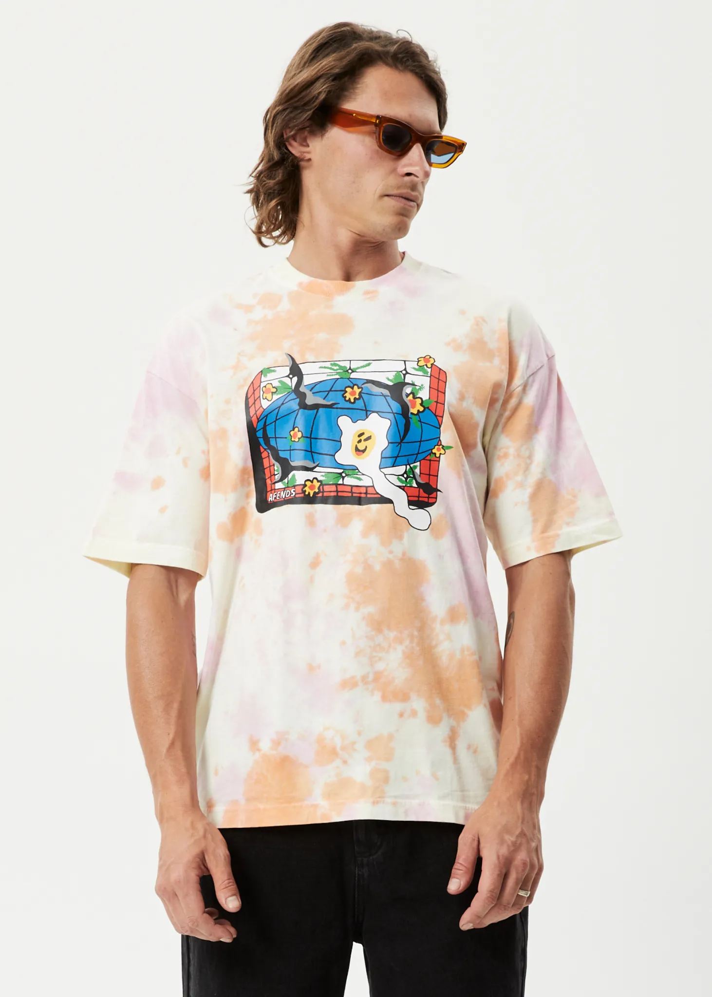 AFENDS Mens Globe - Oversized Graphic T-Shirt - Multi