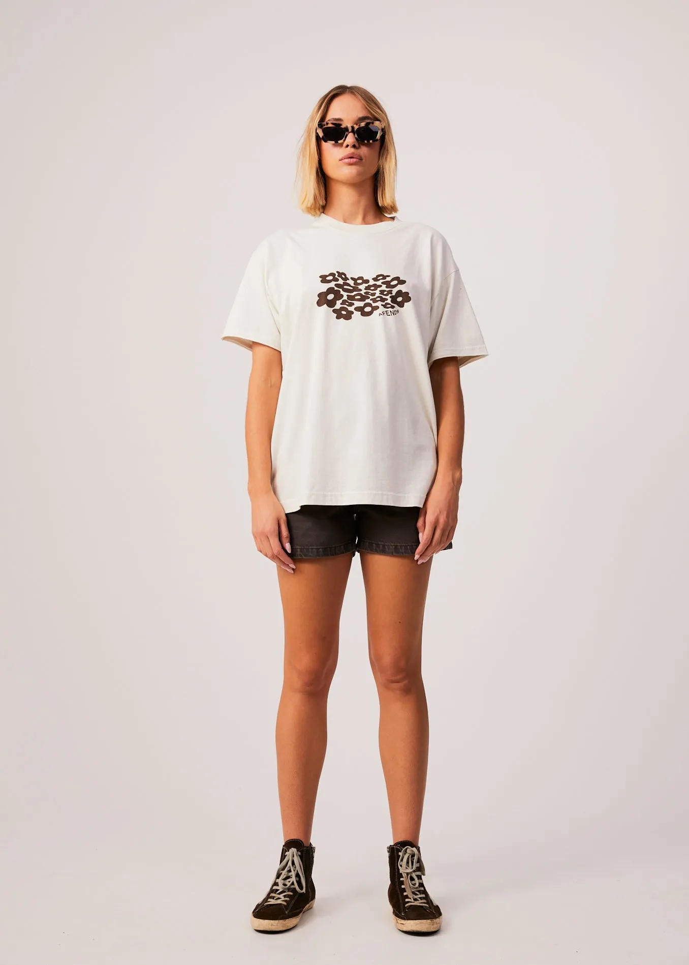 AFENDS Womens Digital Holiday - Oversized Floral T-Shirt - Off White