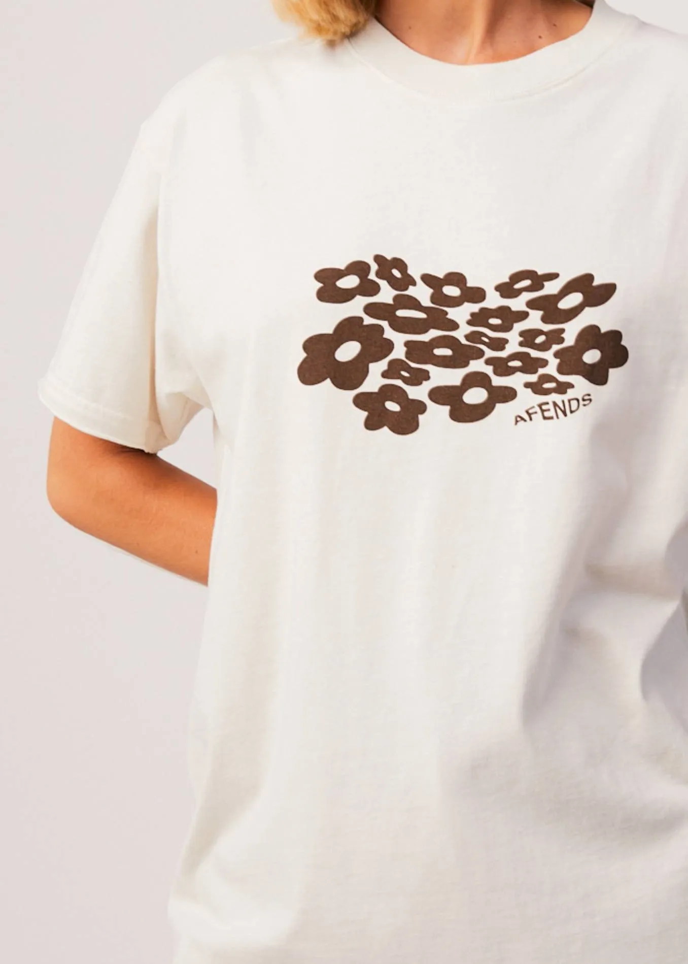 AFENDS Womens Digital Holiday - Oversized Floral T-Shirt - Off White