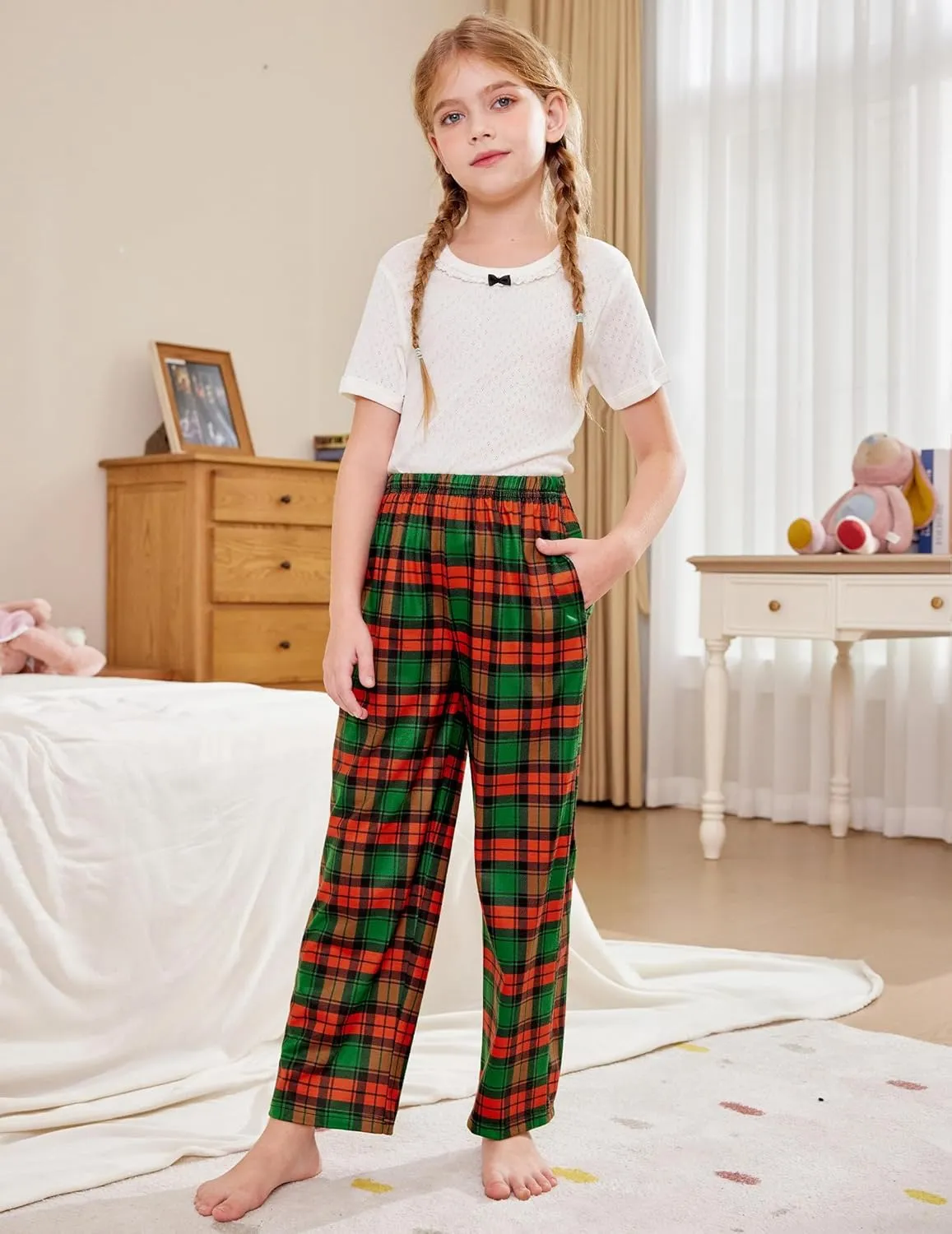 Arshiner Pajama Pants for Girls Long Sleep Plaid Pants