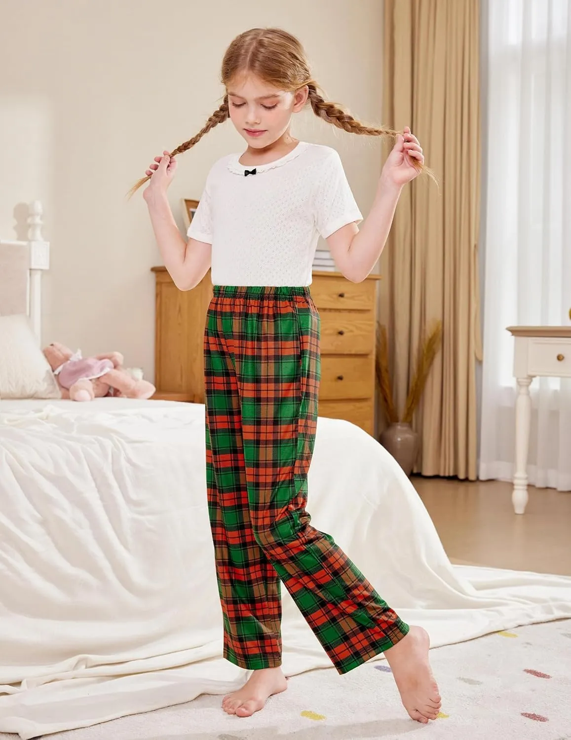 Arshiner Pajama Pants for Girls Long Sleep Plaid Pants