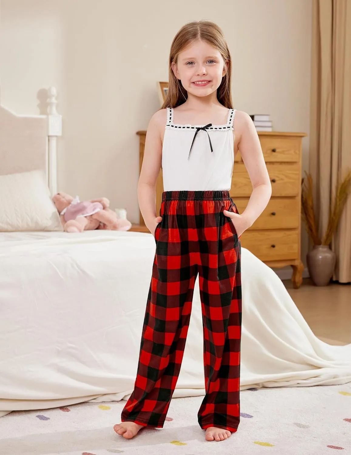 Arshiner Pajama Pants for Girls Long Sleep Plaid Pants