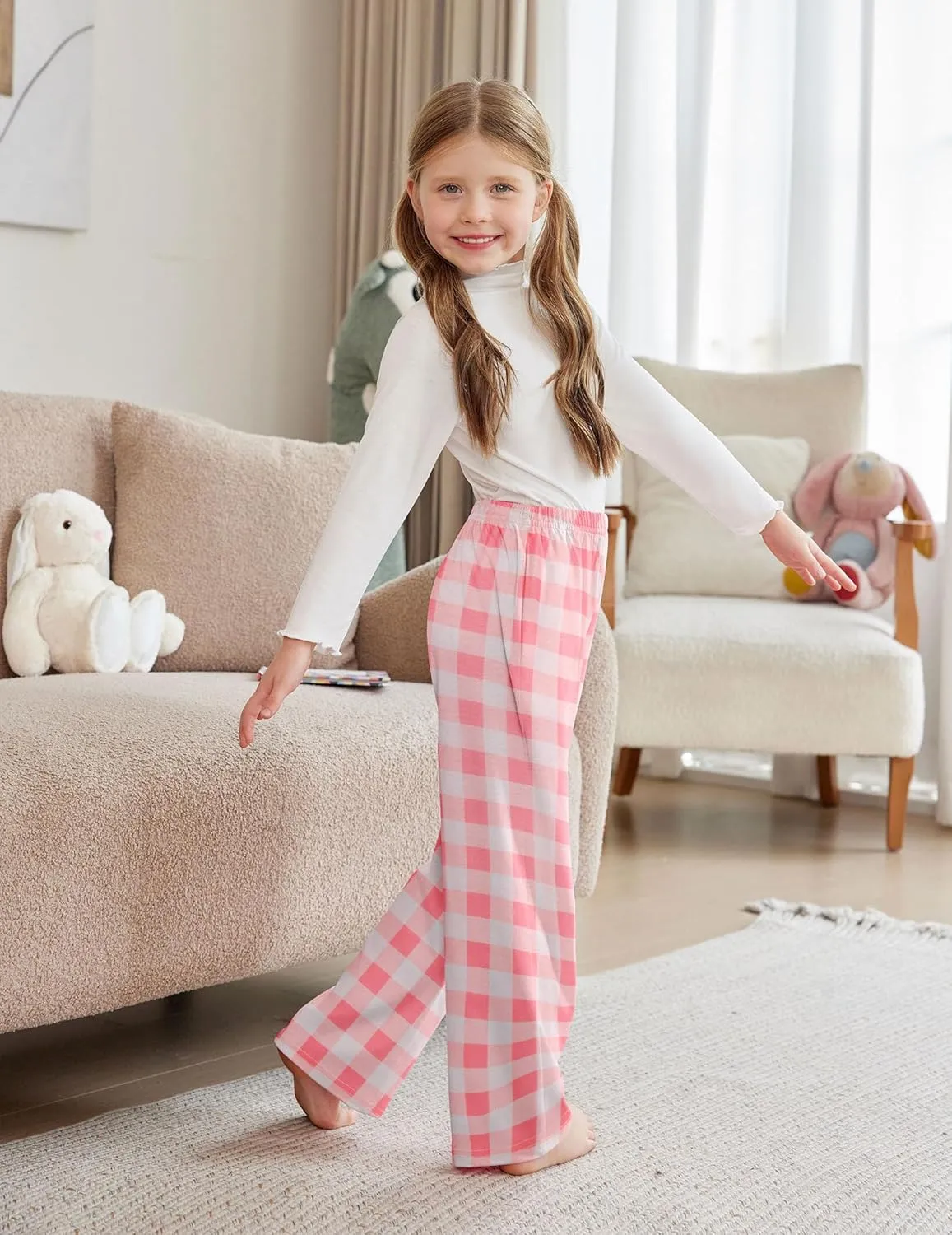 Arshiner Pajama Pants for Girls Long Sleep Plaid Pants