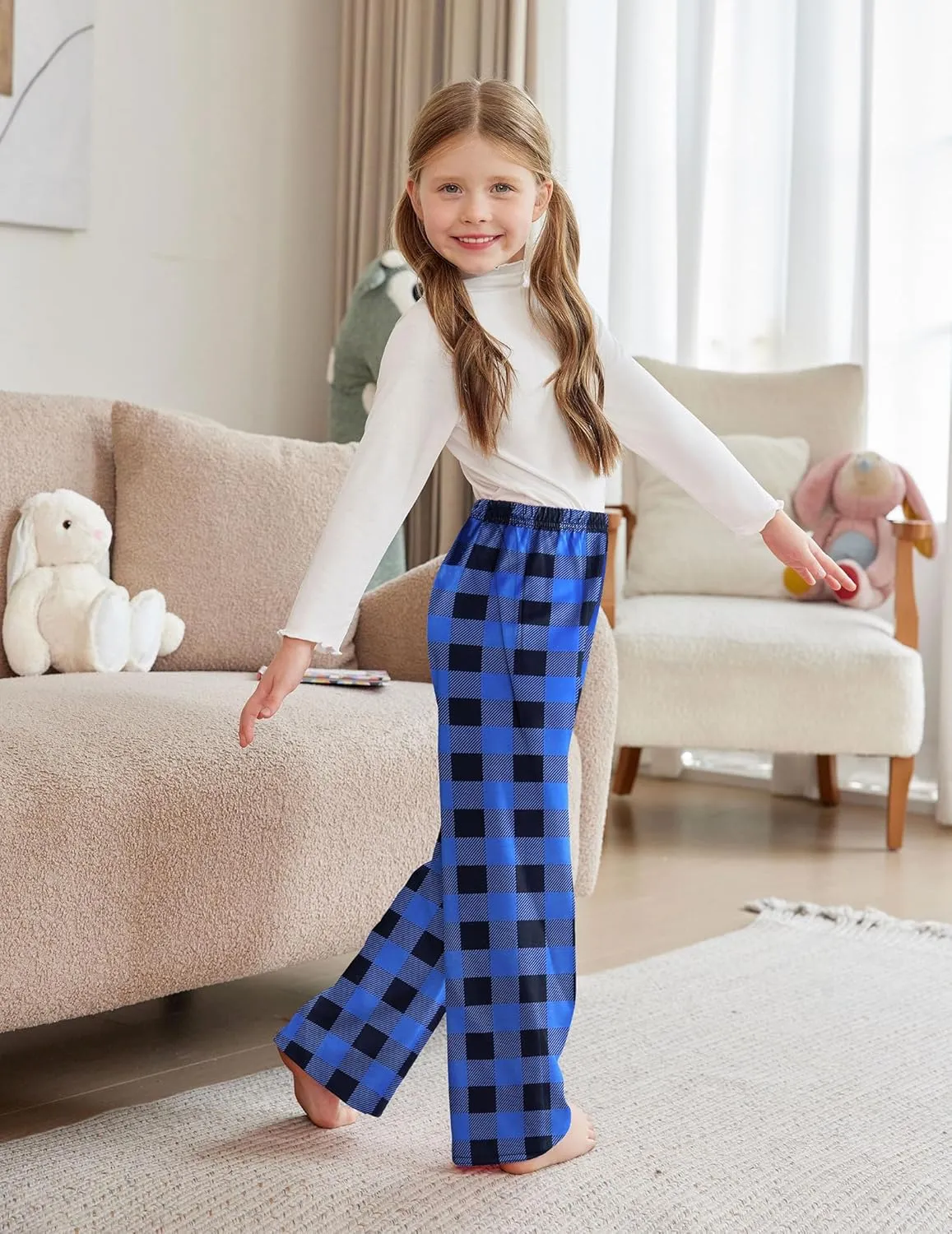 Arshiner Pajama Pants for Girls Long Sleep Plaid Pants