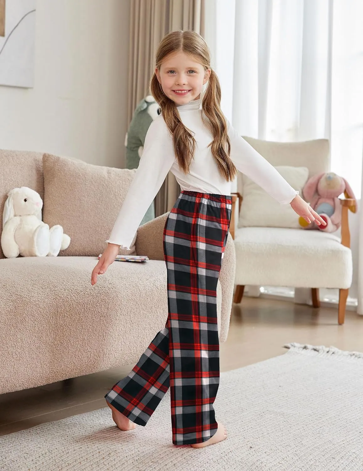 Arshiner Pajama Pants for Girls Long Sleep Plaid Pants