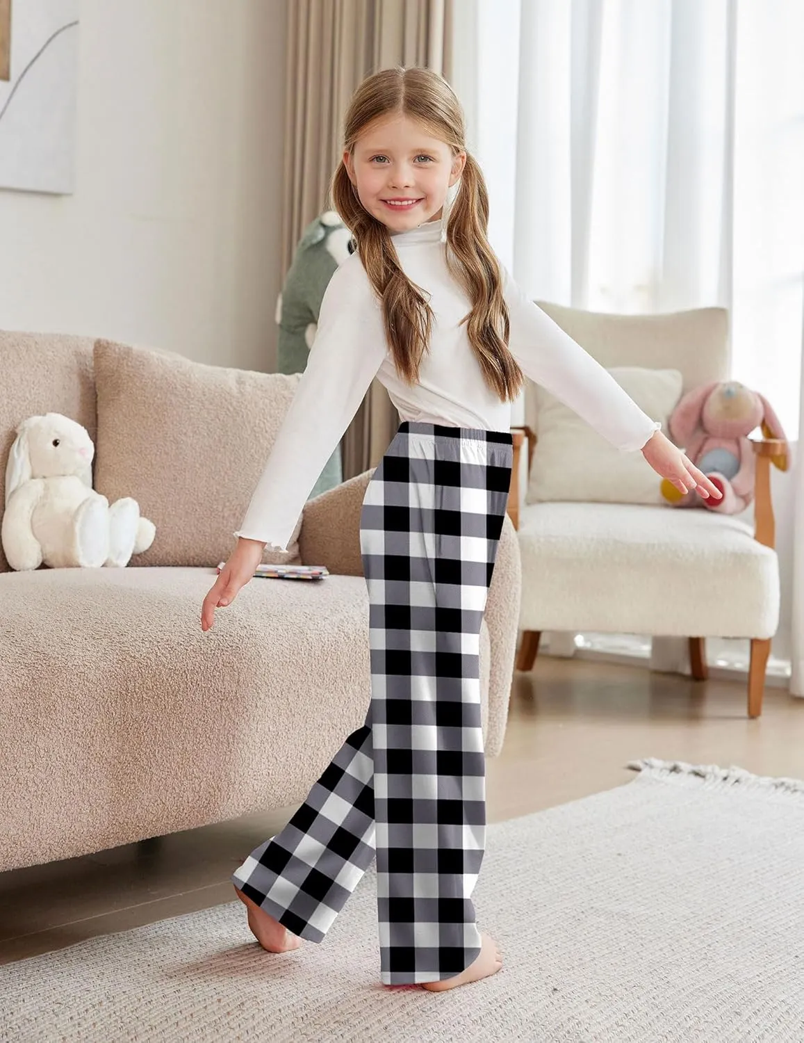 Arshiner Pajama Pants for Girls Long Sleep Plaid Pants
