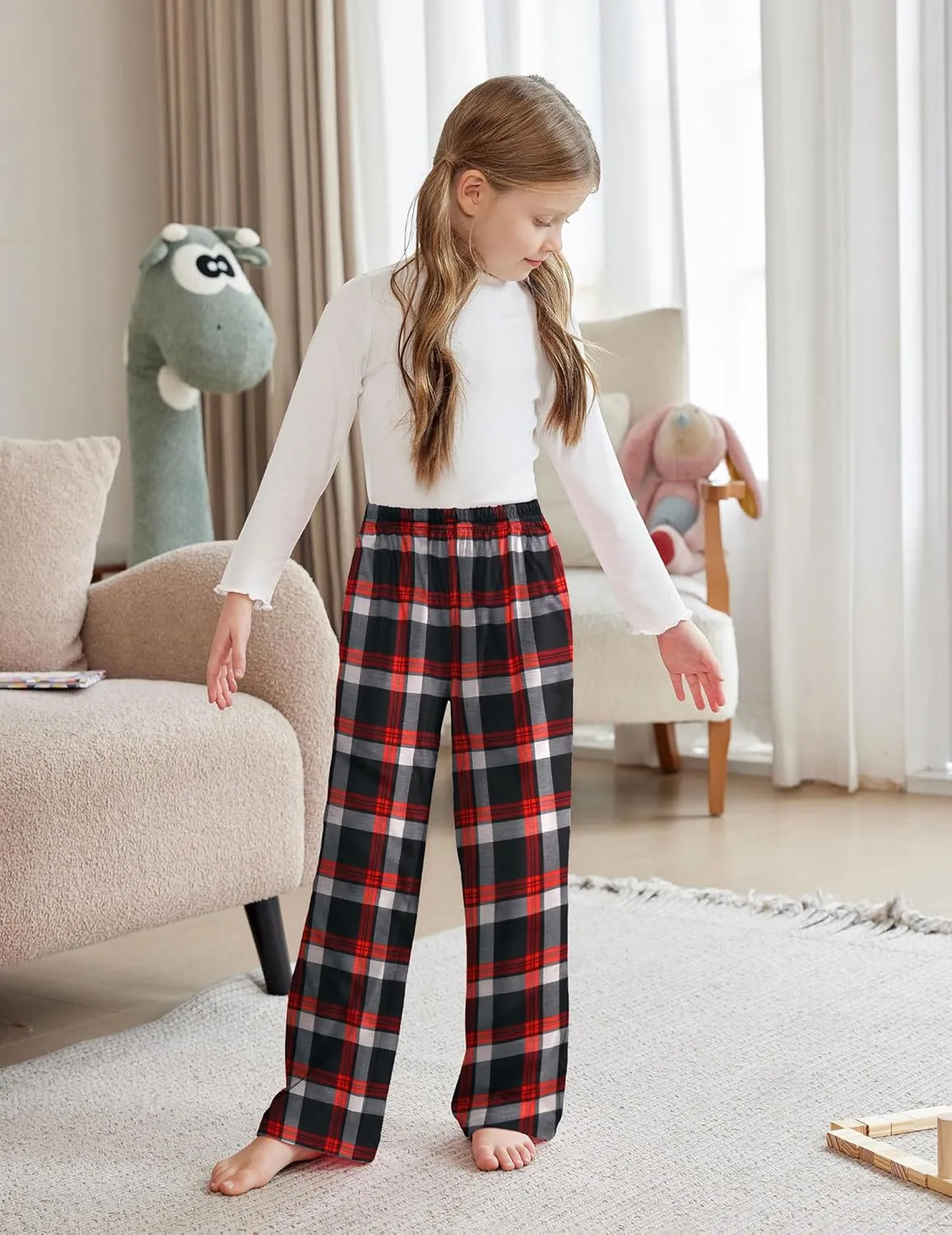 Arshiner Pajama Pants for Girls Long Sleep Plaid Pants