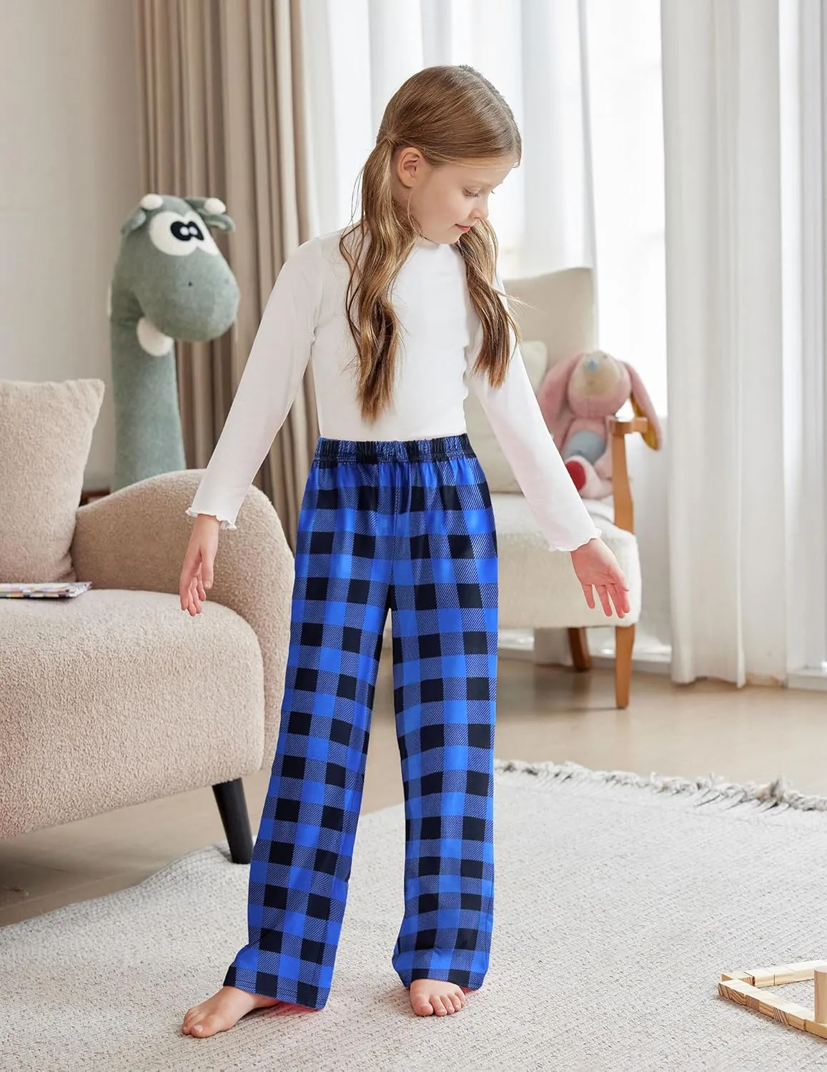Arshiner Pajama Pants for Girls Long Sleep Plaid Pants