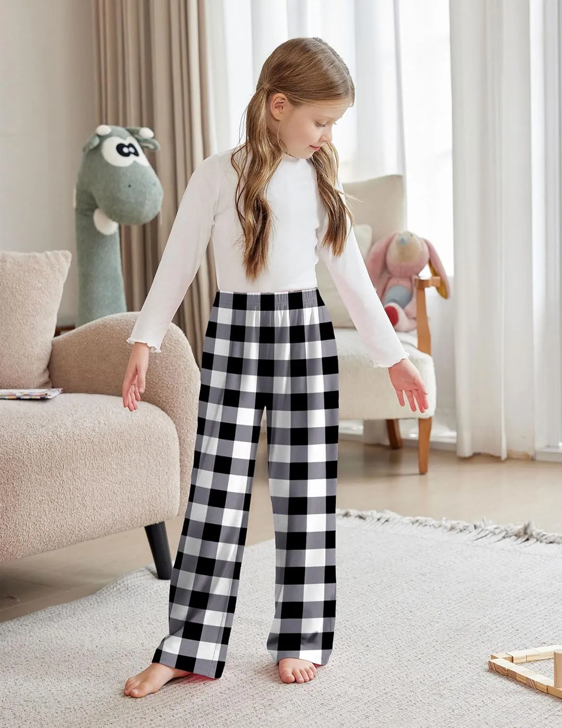 Arshiner Pajama Pants for Girls Long Sleep Plaid Pants