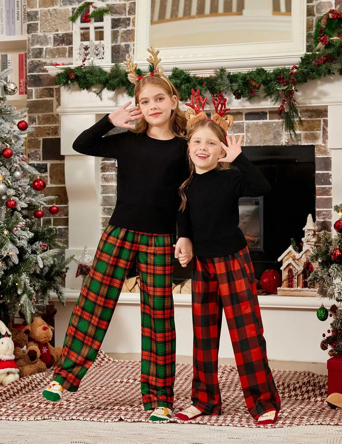 Arshiner Pajama Pants for Girls Long Sleep Plaid Pants