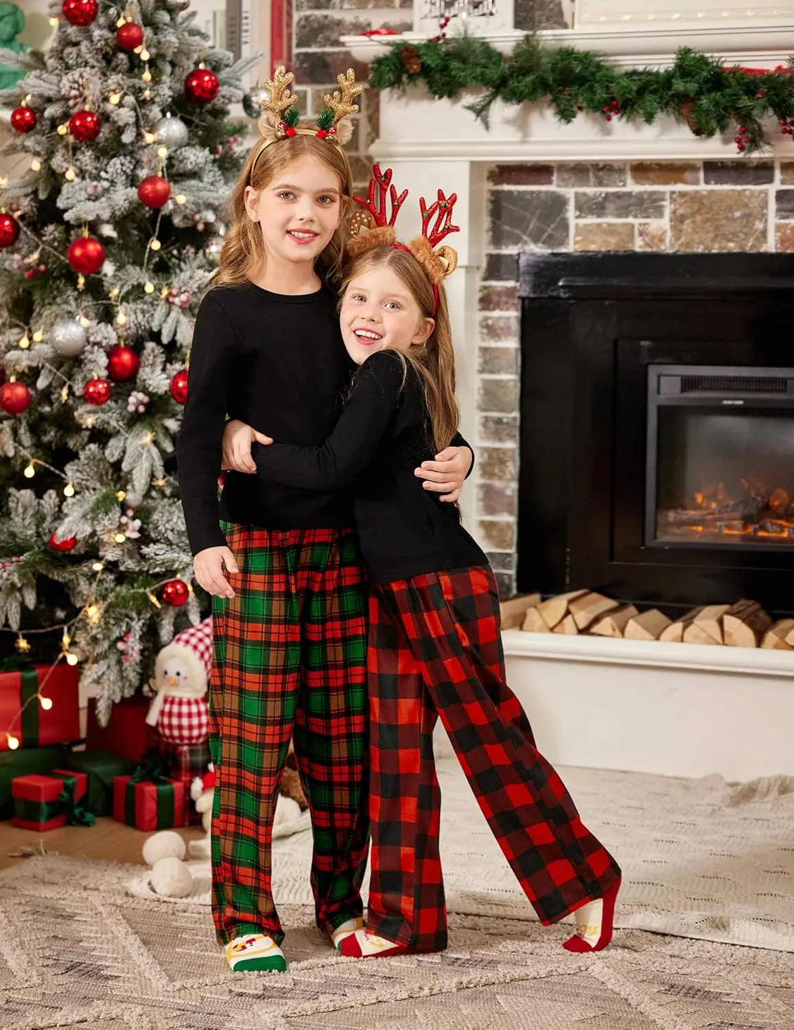 Arshiner Pajama Pants for Girls Long Sleep Plaid Pants