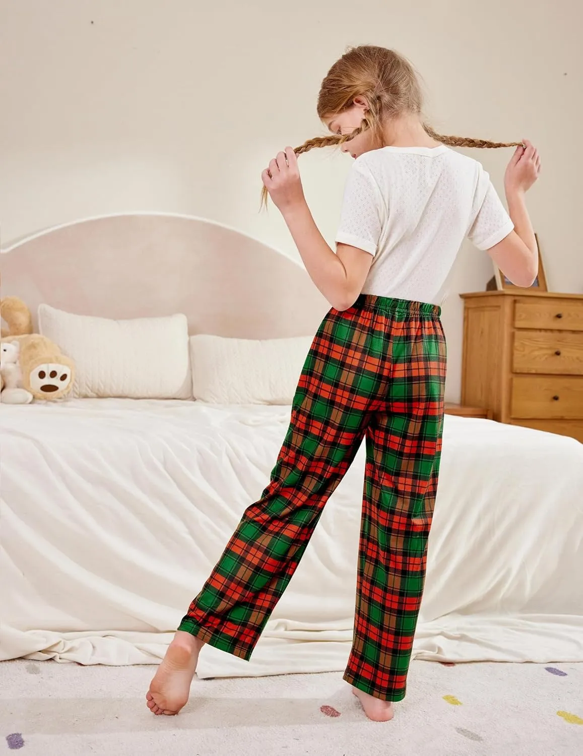Arshiner Pajama Pants for Girls Long Sleep Plaid Pants