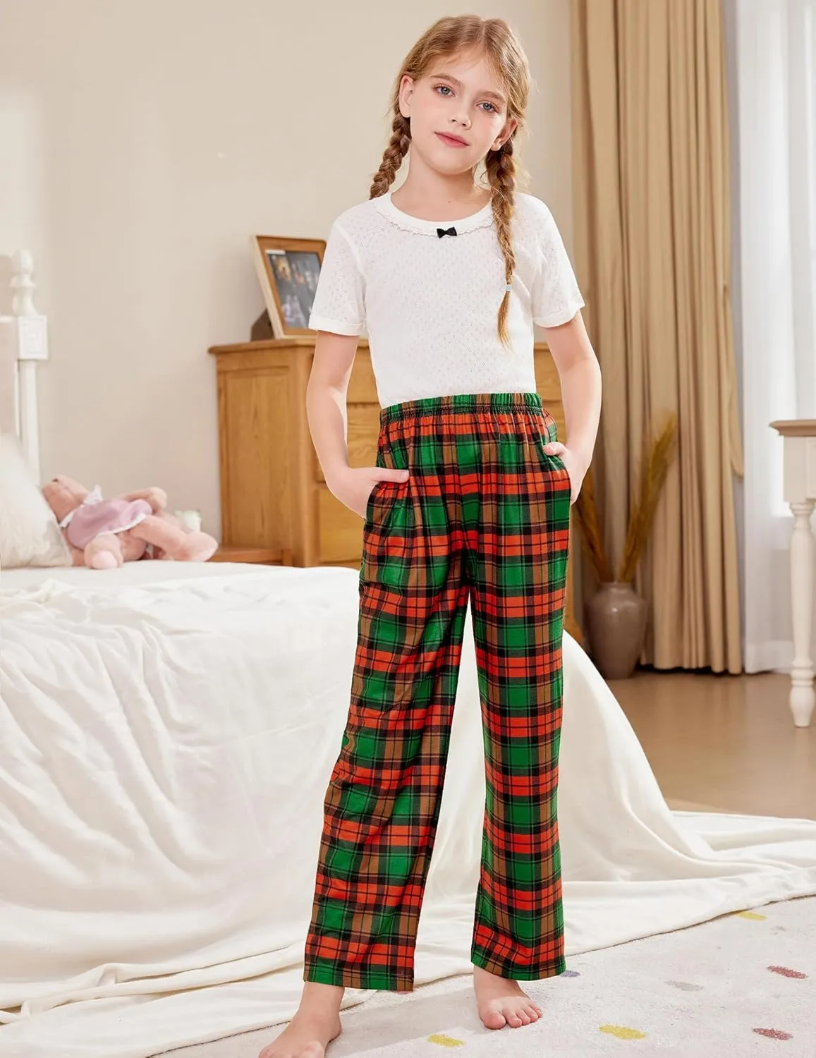 Arshiner Pajama Pants for Girls Long Sleep Plaid Pants