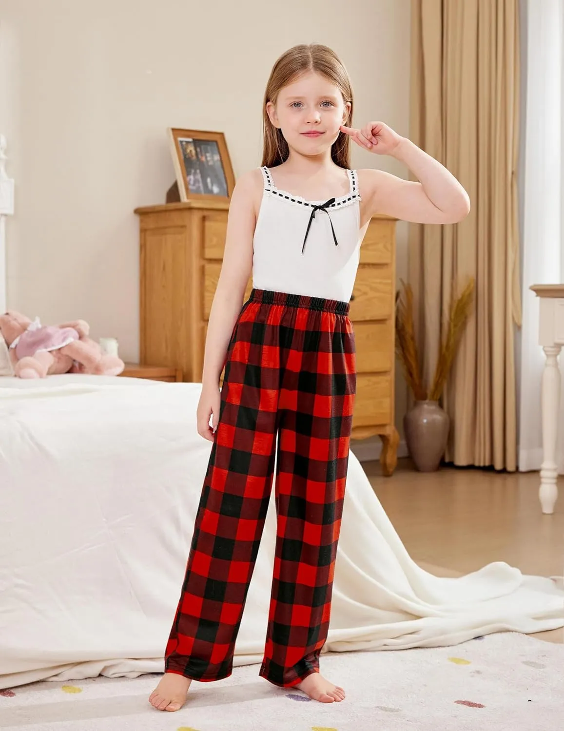 Arshiner Pajama Pants for Girls Long Sleep Plaid Pants