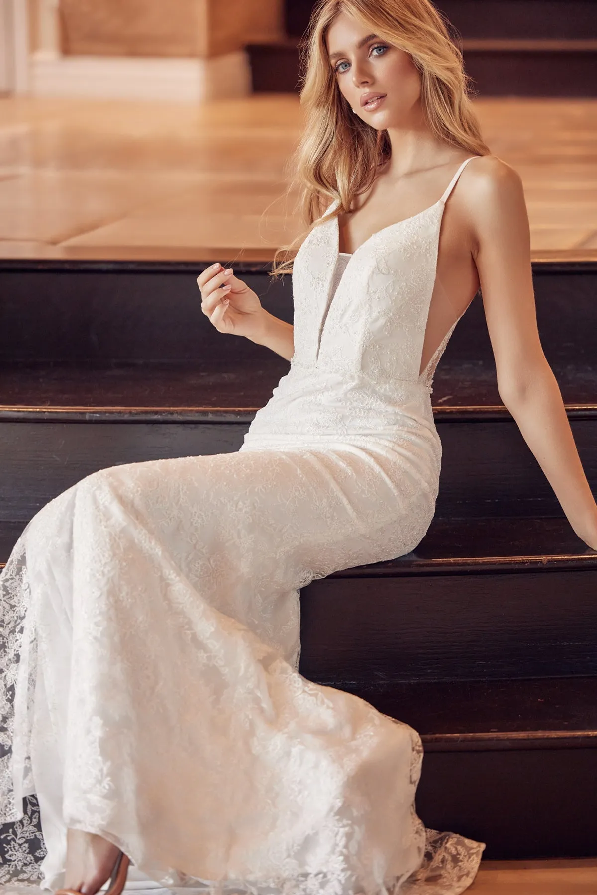 Beaded Applique Sleeveless Mermaid Dress by Juliet 272