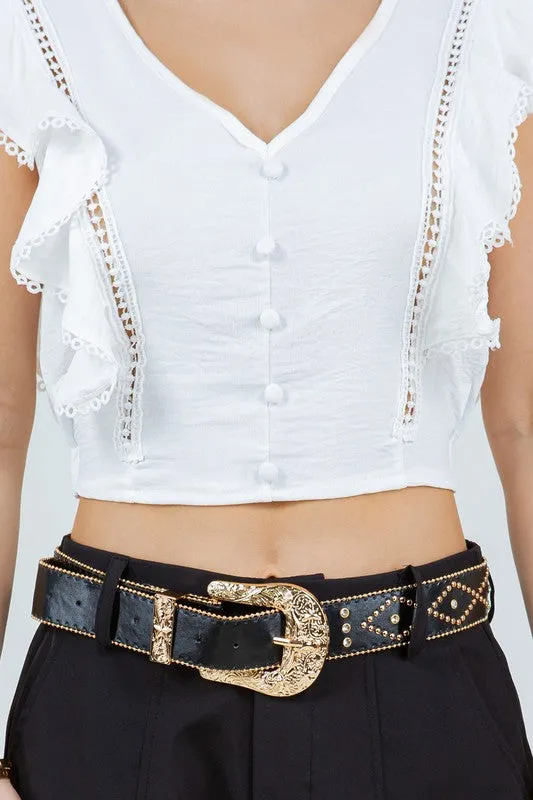 Beige Blouse With Ruffle And Crochet Details