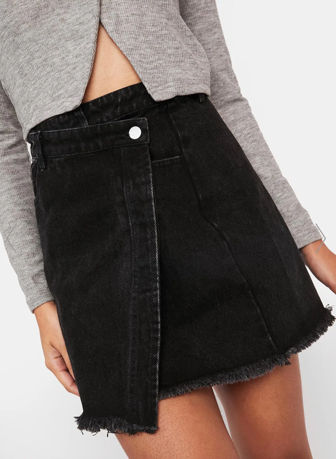 Black Asymmetrical Denim Skirt