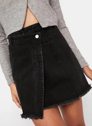 Black Asymmetrical Denim Skirt