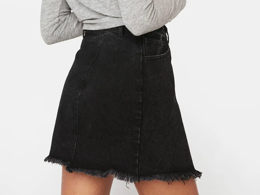 Black Asymmetrical Denim Skirt