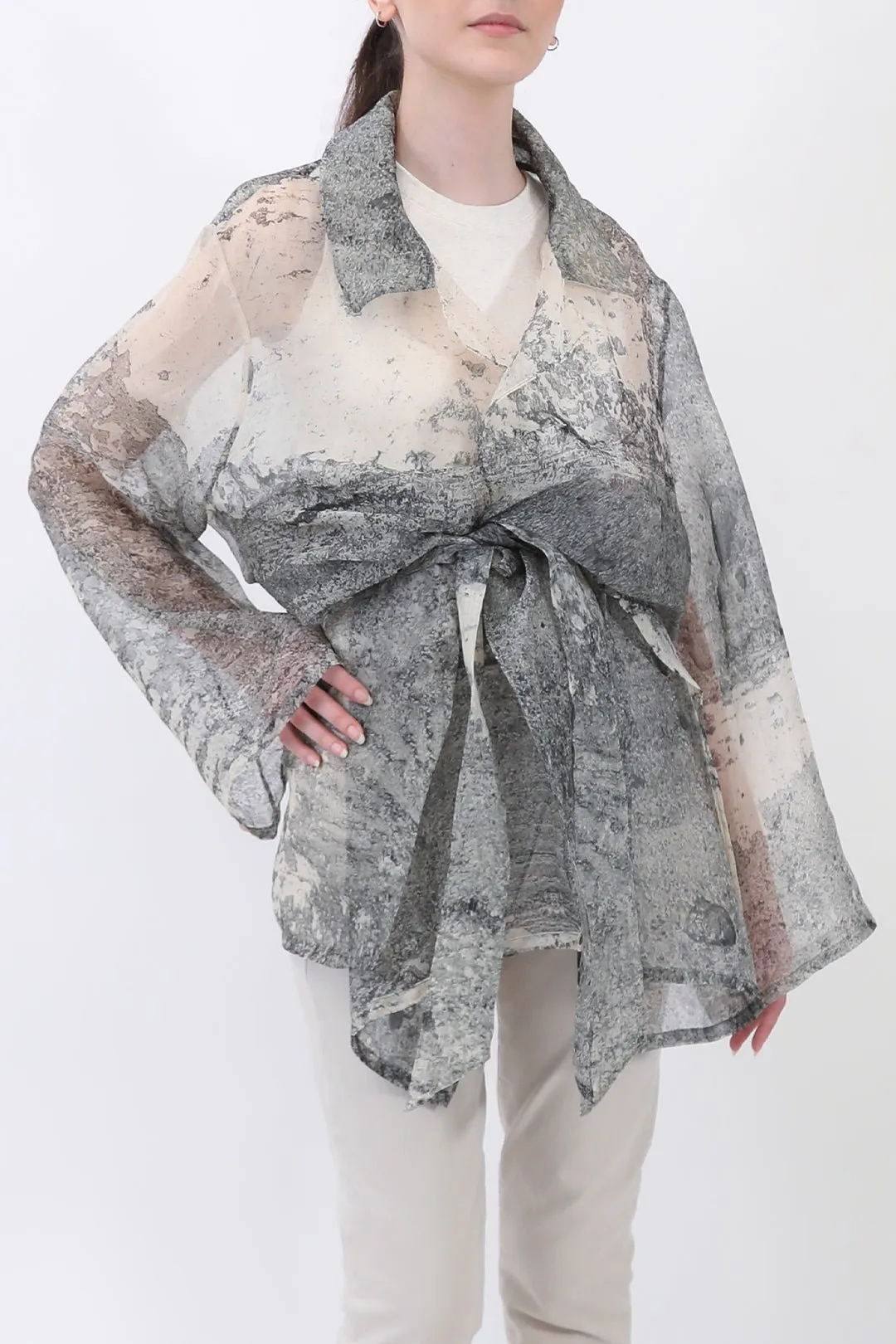 BLYTHE SILK ORGANZA DRESS JACKET IN CEMENT