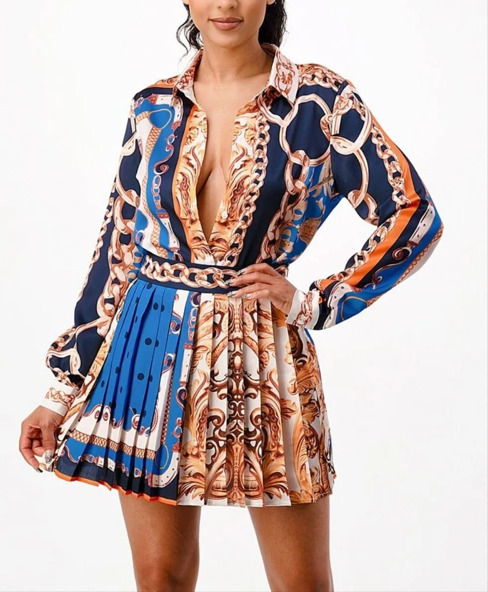 Chain Reaction Blouse & Pleated Mini Skirt Set
