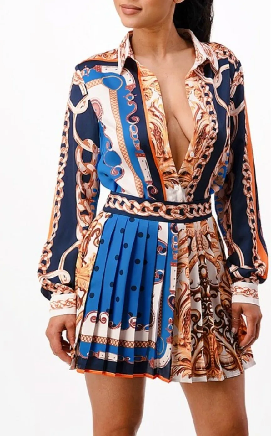 Chain Reaction Blouse & Pleated Mini Skirt Set