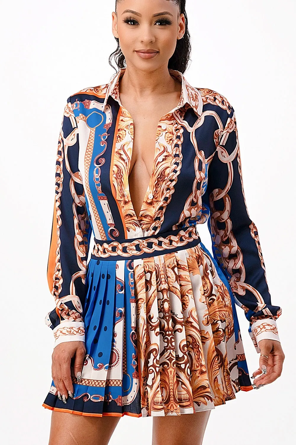 Chain Reaction Blouse & Pleated Mini Skirt Set