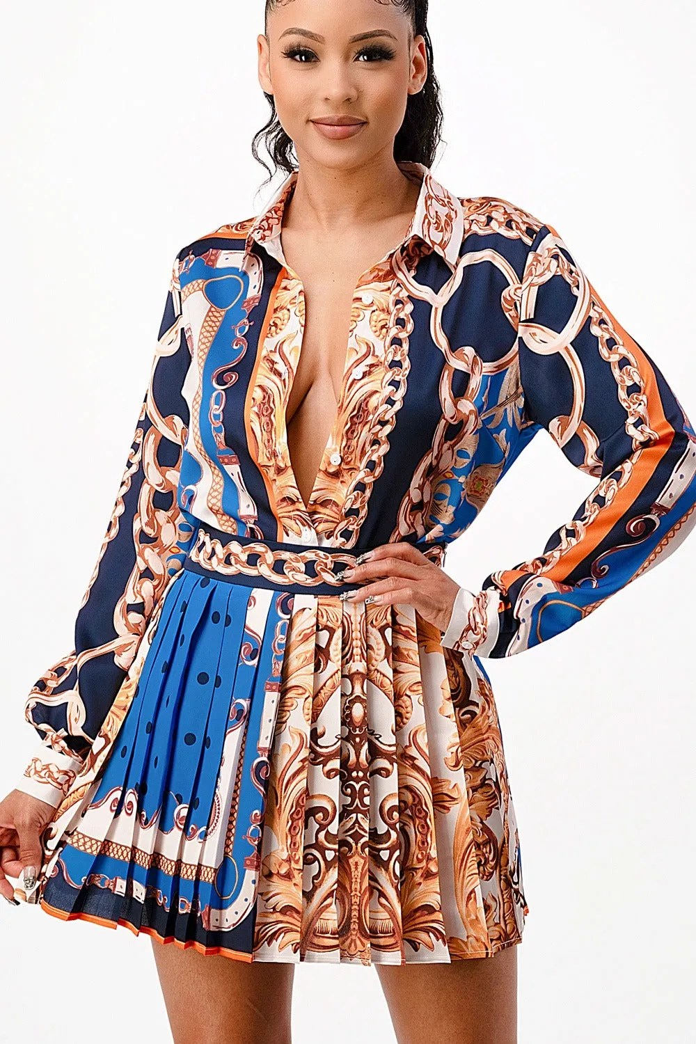 Chain Reaction Blouse & Pleated Mini Skirt Set
