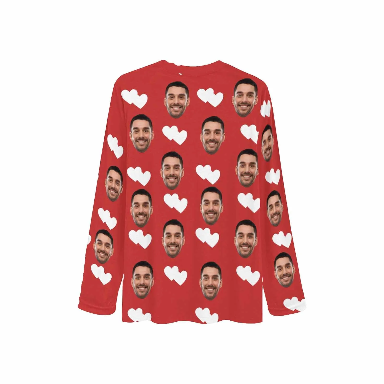 Custom Face Heart Red Long Pajama Shirt&Pants Personalized Women's Slumber Party Sleepwear