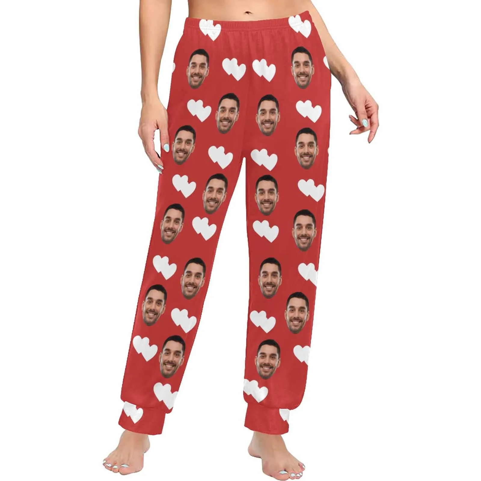 Custom Face Heart Red Long Pajama Shirt&Pants Personalized Women's Slumber Party Sleepwear