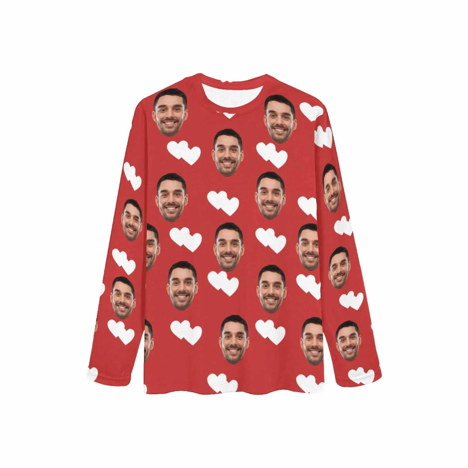 Custom Face Heart Red Long Pajama Shirt&Pants Personalized Women's Slumber Party Sleepwear