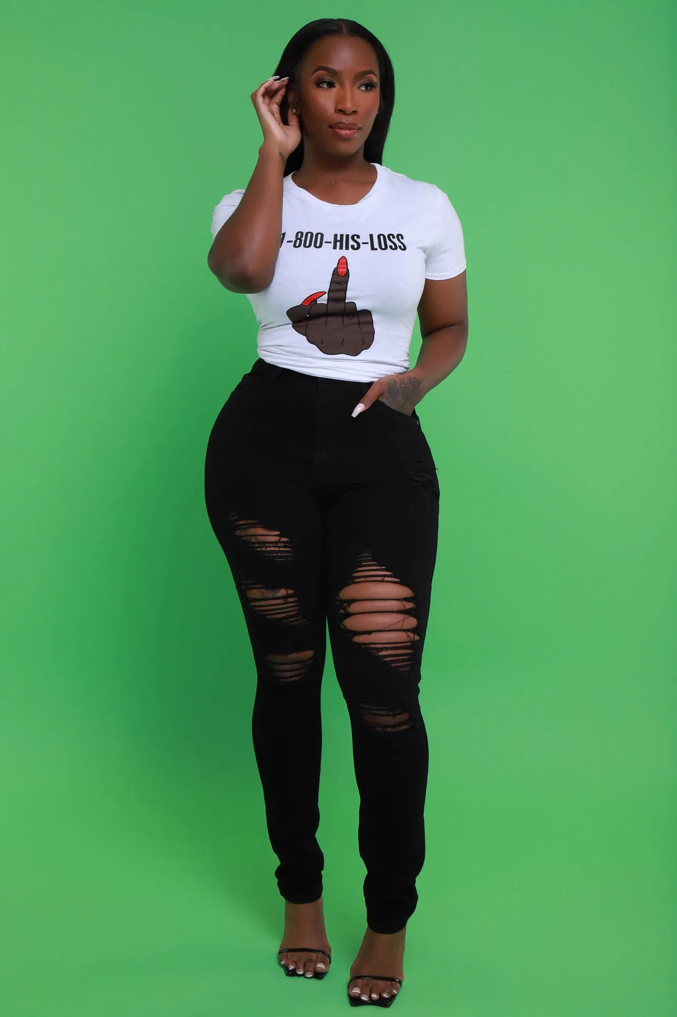 Don't Blame Me High Rise Distressed Stretchy Jeans - Black