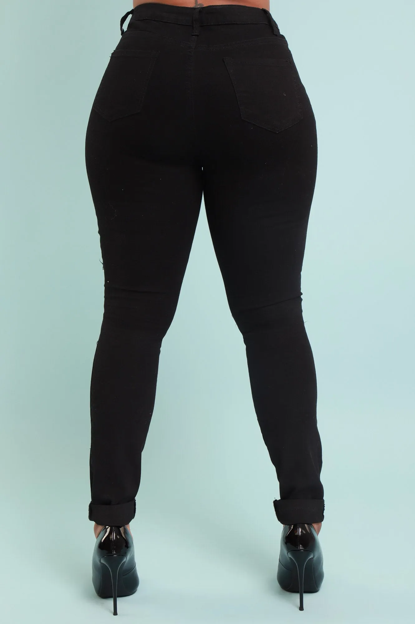 Don't Blame Me High Rise Distressed Stretchy Jeans - Black