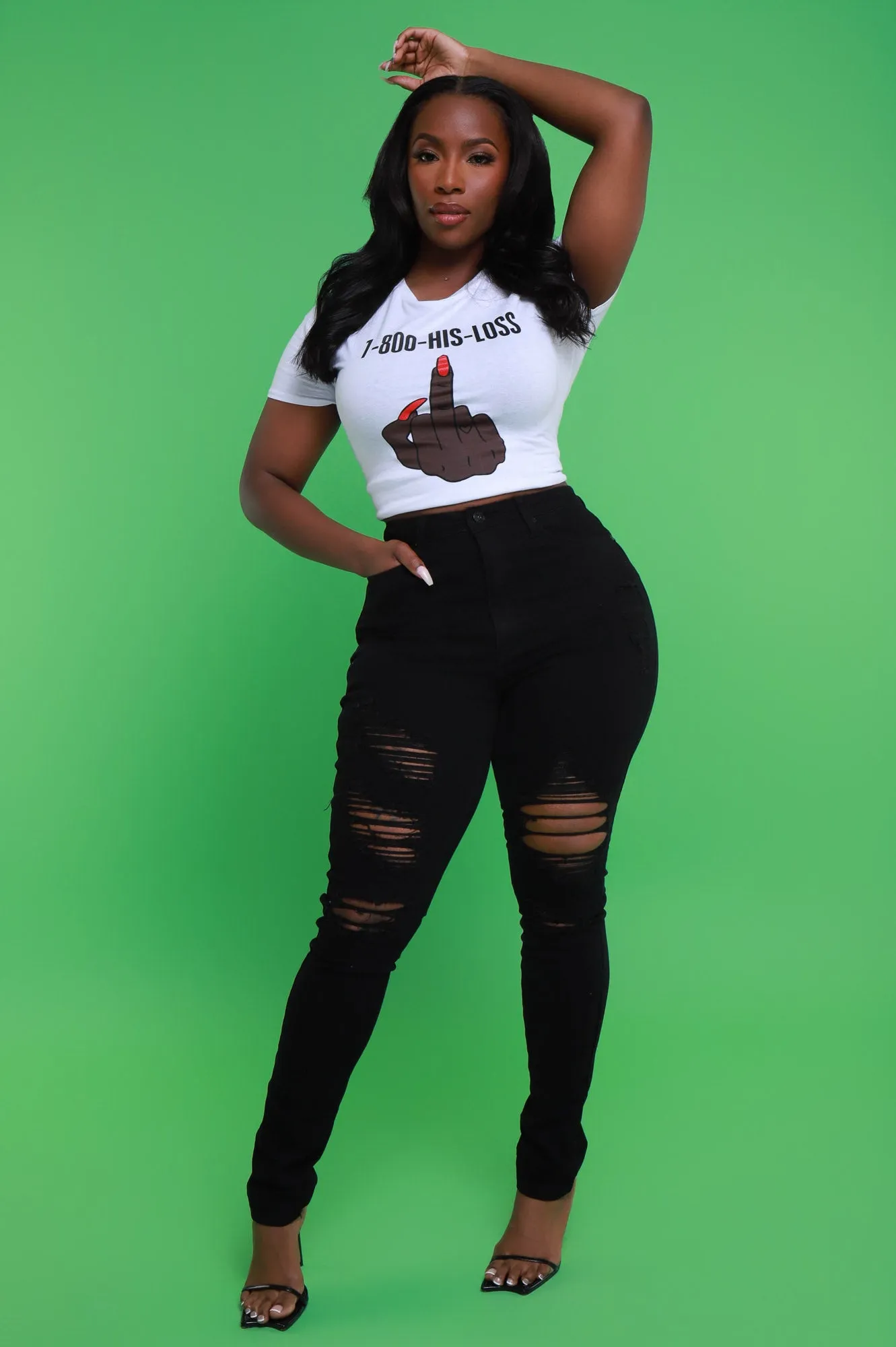 Don't Blame Me High Rise Distressed Stretchy Jeans - Black