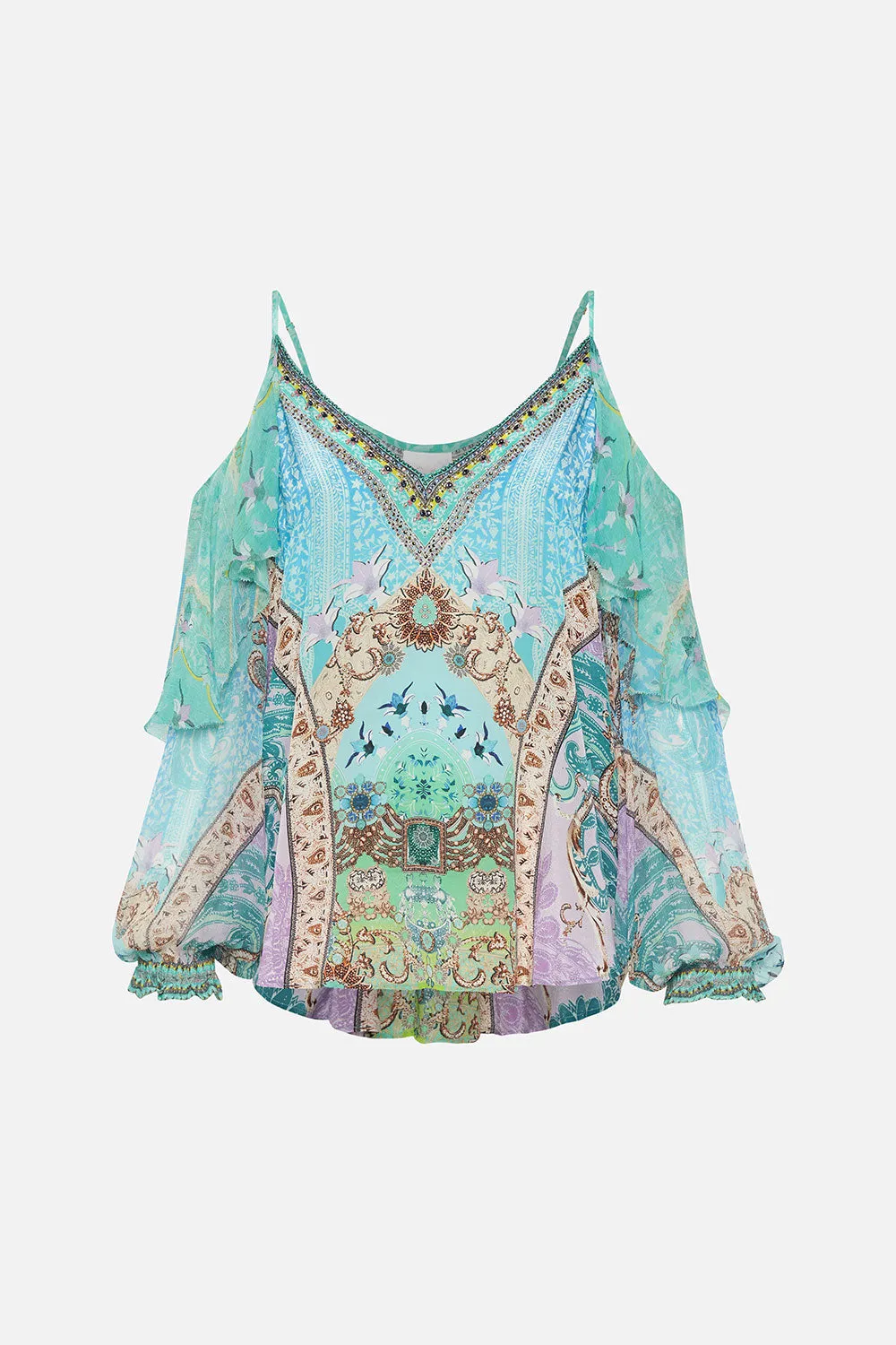 DROP SHOULDER RUFFLE BLOUSE TURN BACK TIME