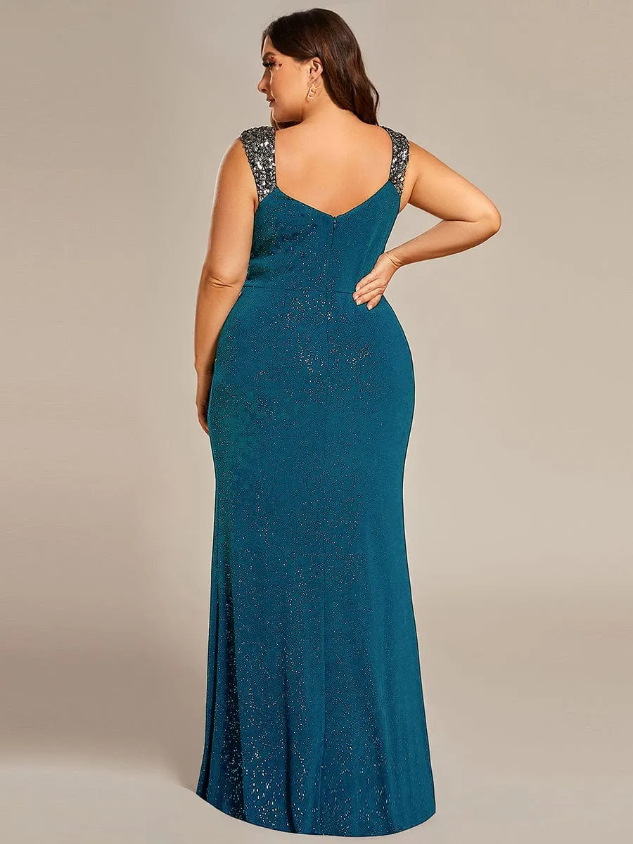 Elegant Sequin V Neck High Slit Evening Dress