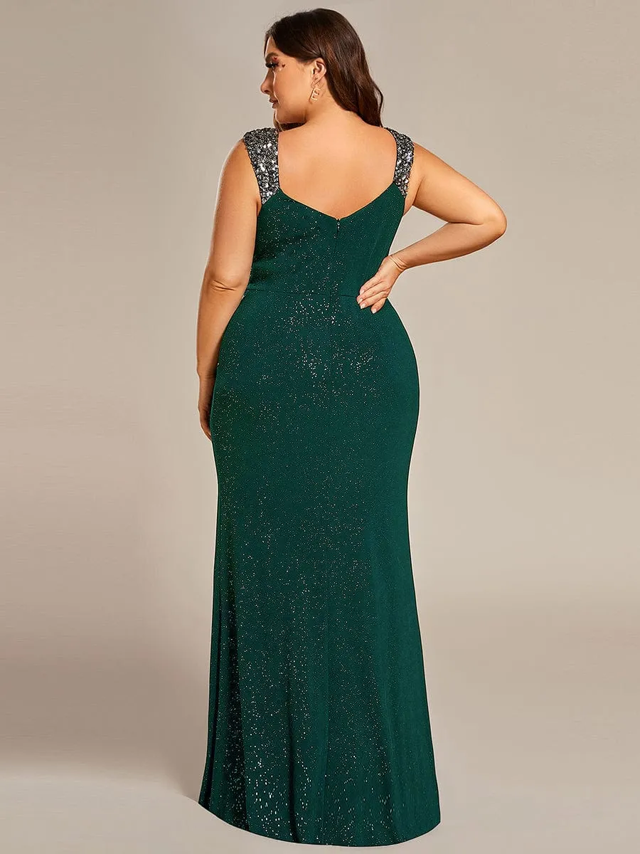 Elegant Sequin V Neck High Slit Evening Dress