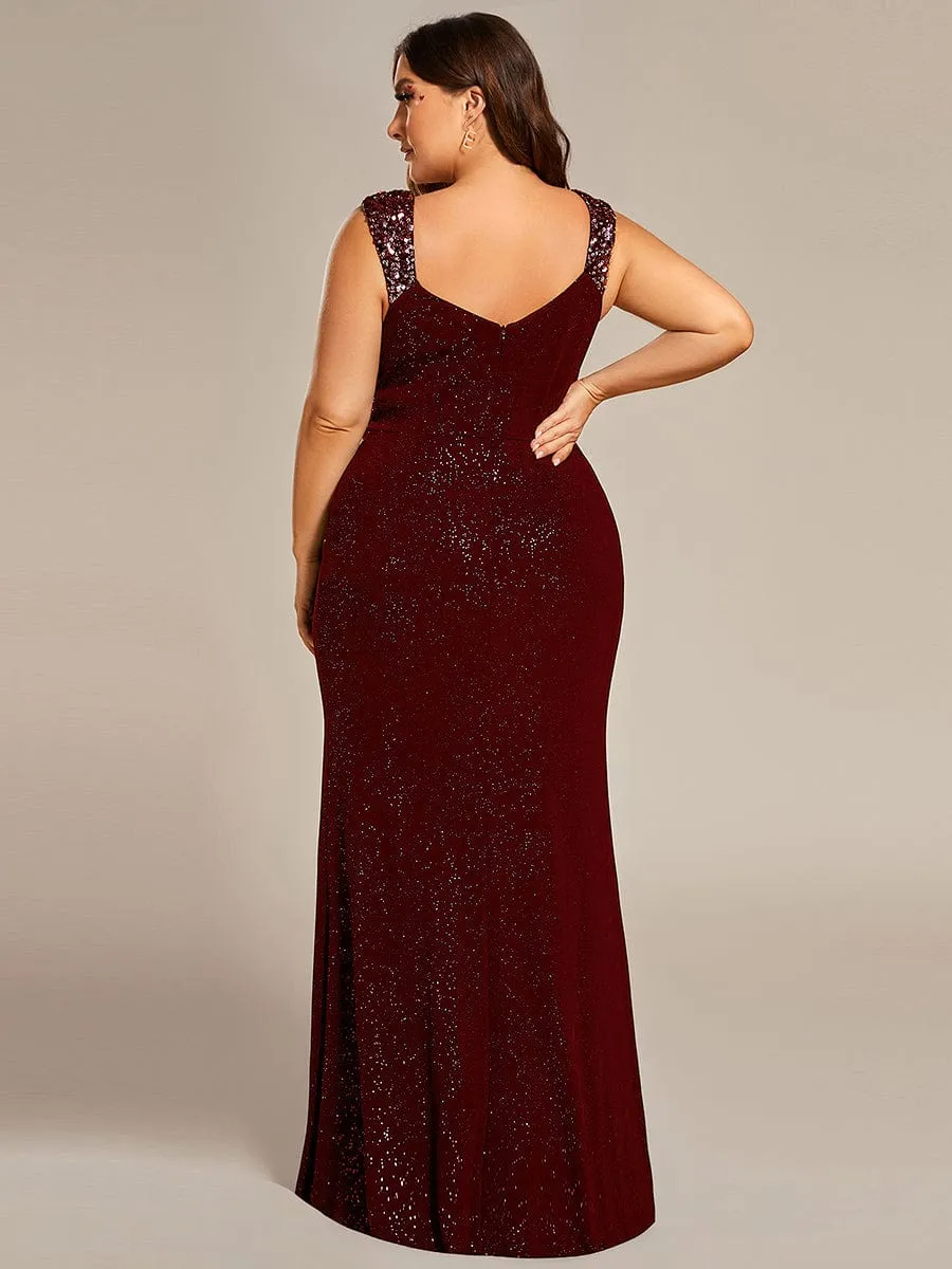 Elegant Sequin V Neck High Slit Evening Dress